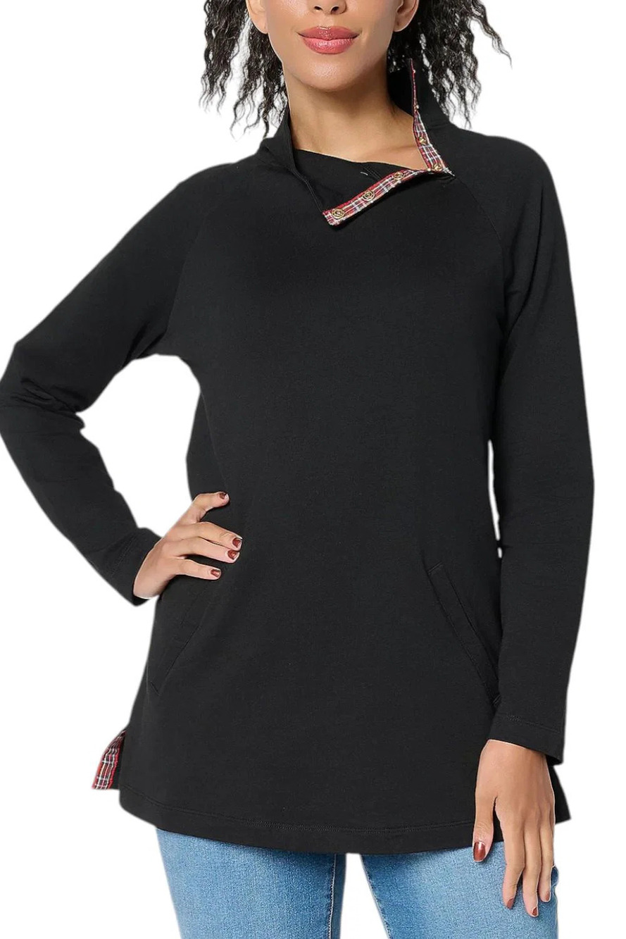 Denim & Co. French Terry Mock Neck Tunic Black - Petite
